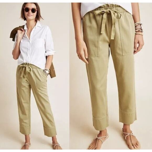 Frye x Anthropologie Domi Paperbag-Waisted Pants Crop Ankle Khaki Green size 29 - Picture 1 of 8